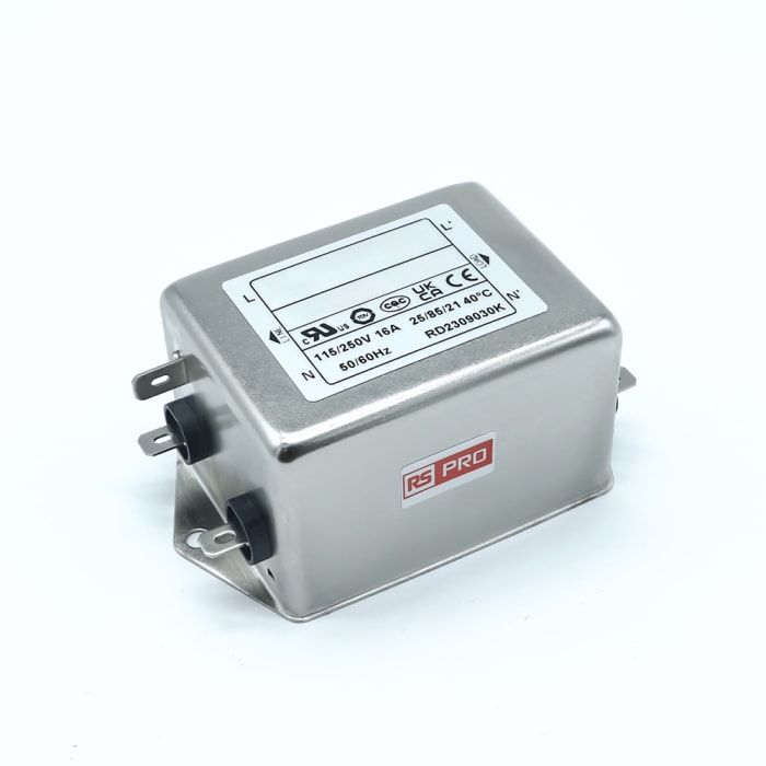 RS PRO 16A 250 V ac 50/60Hz, Chassis Mount EMI Filter, Fast-On, Single Phase