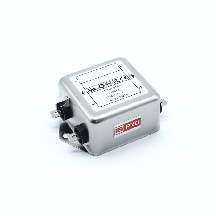 RS PRO 10A 250 V ac 50/60Hz, Chassis Mount EMI Filter, Fast-On, Single Phase