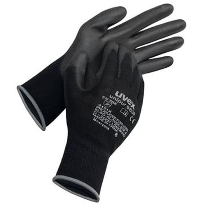 uvex unipur 6639 Black Polyamide Abrasion Resistant Work Gloves, Size 7, Polyurethane Coating