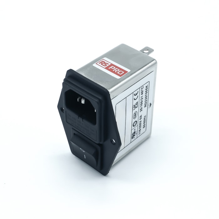 RS PRO 6A, 250 V ac Socket Chassis Mount IEC Inlet Filter 2 Pole, Faston 1 Fuse