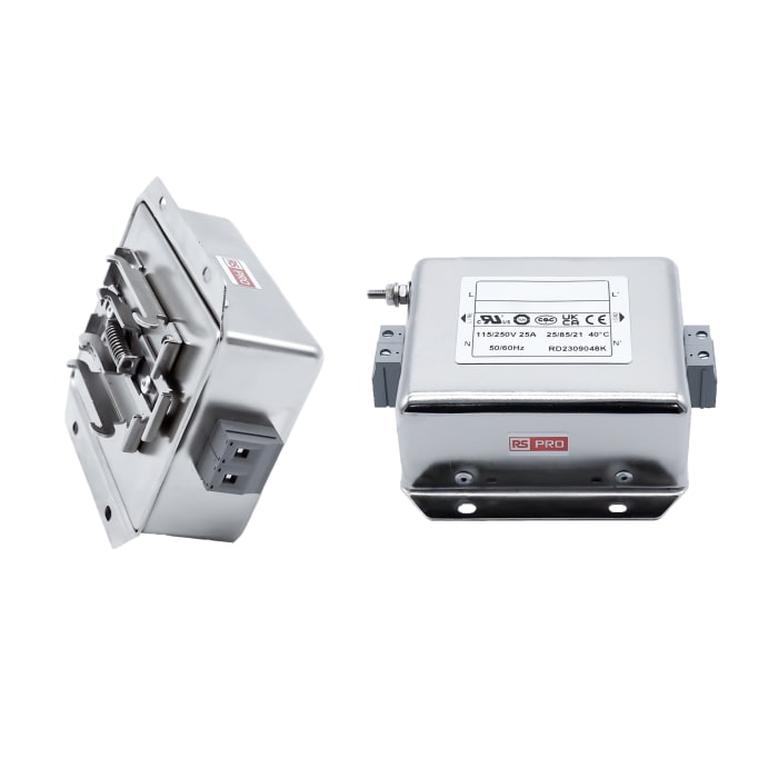 Filtre secteur RS PRO, 25A max, Simple phases, 250 V c.a. max, Montage sur châssis