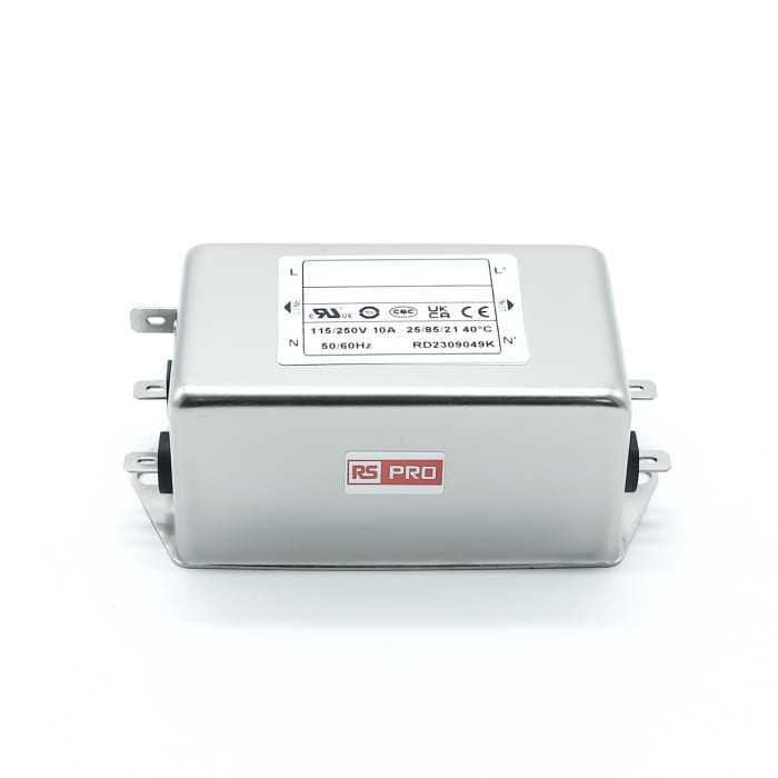Filtre secteur RS PRO, 10A max, Simple phases, 250 V c.a. max, Montage sur châssis