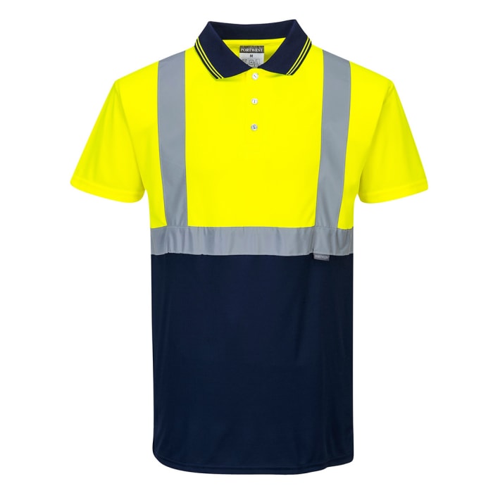 Polo haute visibilité manches Courtes Portwest S479, Jaune/Bleu marine, taille M, Unisexe