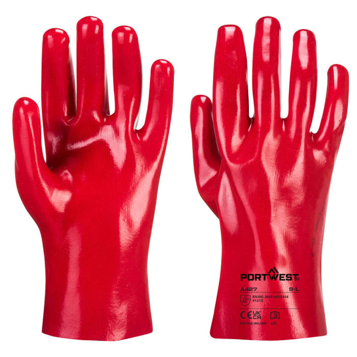Portwest A427 Red Polyester Abrasion Resistant, Tear Resistant Gloves, Size 10, PVC Coating