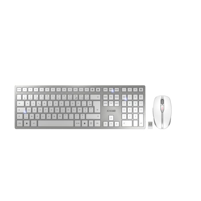 Cherry CHERRY DW 9100 SLIM Wireless Ergonomic Keyboard and Mouse Set, AZERTY (France), Silver/White