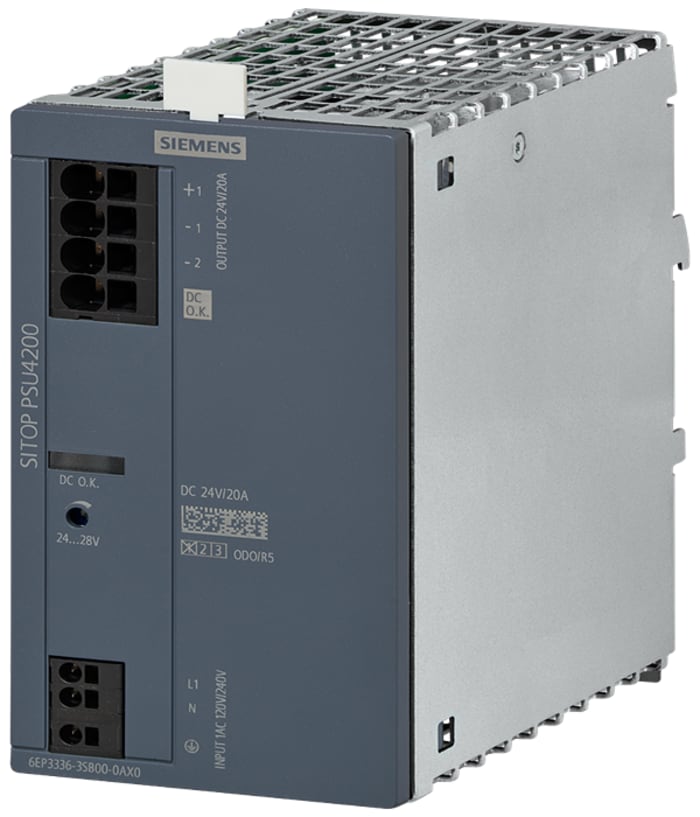 Siemens SITOP PSU4200 24 V / 20 A DIN Rail Power Supply, 120 V ac, 240 V ac ac Input, 24V dc dc Output, 20A Output