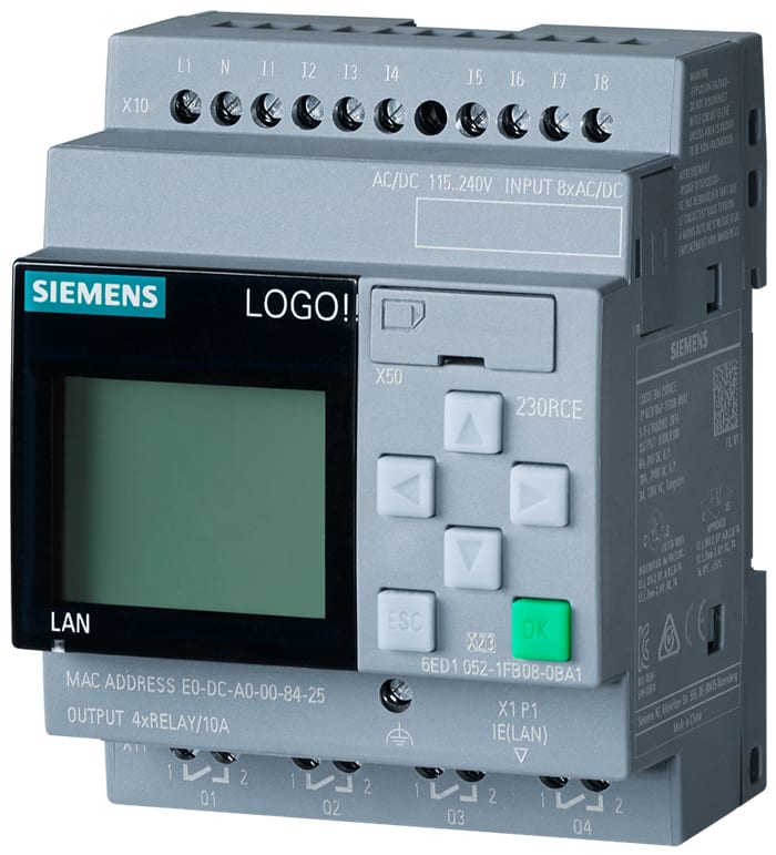 Siemens LOGO! Series Logic Module for Use with LOGO! 8.4, 115 V ac/dc, 230 V ac/dc Supply, Relay Output, 8-Input,