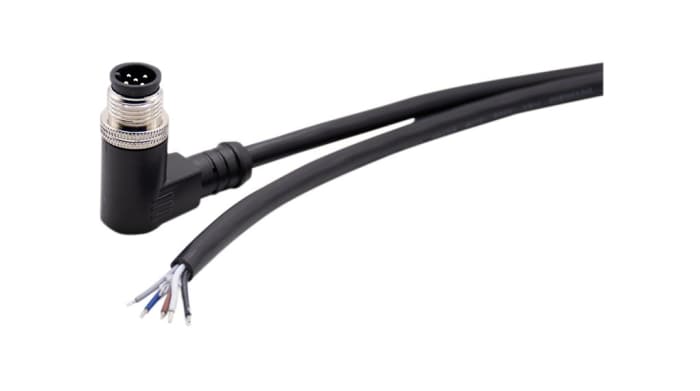 RND Male 5 way M12, Right Angle to Straight Connector Cable, 2 m