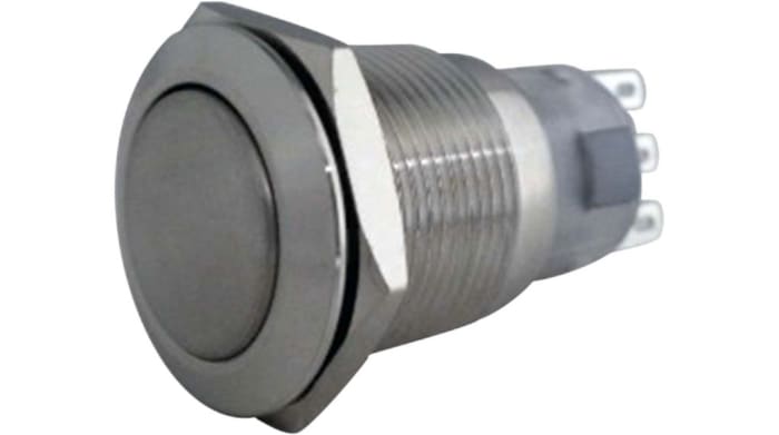 RND RND 210 Series Vandal Proof Push Button Switch, (On)-(On), Panel Mount, 19mm Cutout, 1NC, 1NO, 250V ac, IP67