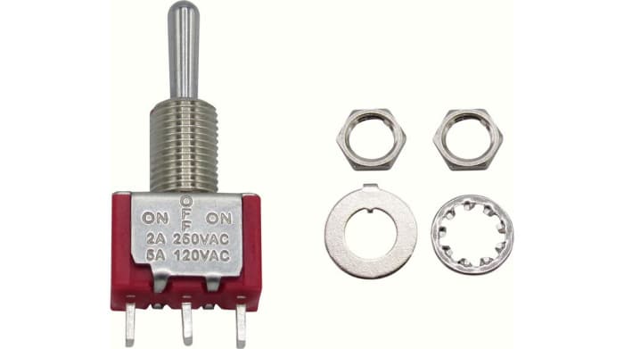 RND Toggle Switch, Panel Mount, On-Off-On, 1CO, Solder Lug Terminal, 28 V dc, 125 V dc, 250 V dc