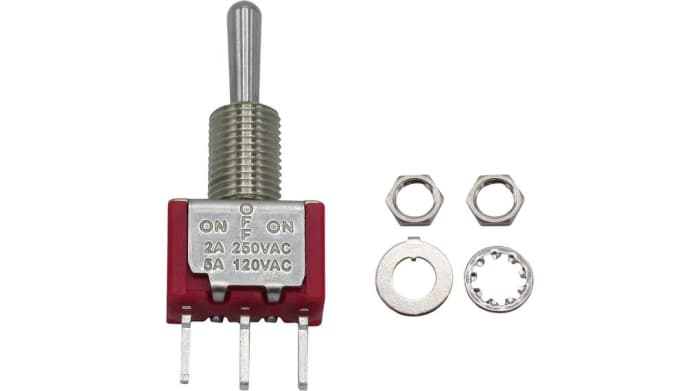 RND Toggle Switch, Panel Mount, On-Off-On, 1CO, PCB Pin Terminal, 28 V dc, 125 V dc, 250 V dc