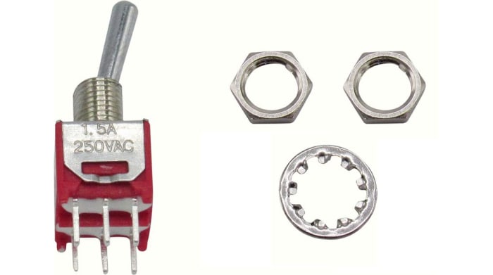 RND Toggle Switch, Through Hole Mount, On-On, 2 CO, PCB Terminal Terminal, 28 V dc, 125 V ac