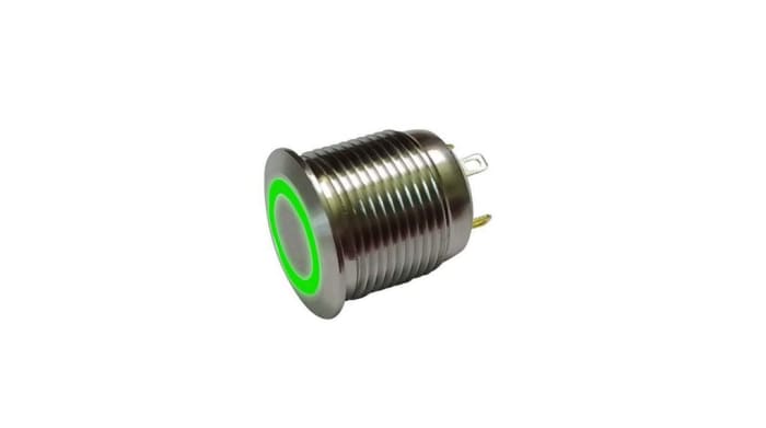 Bouton-poussoir anti-vandalisme série RND 210, (Marche)-Arrêt lumineux, LED Vert, 1 NO, Montage panneau