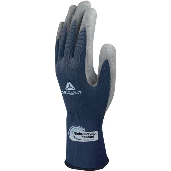 Delta Plus VE702GREEN Blue Polyester Gloves, Size 10, Polyurethane Coating