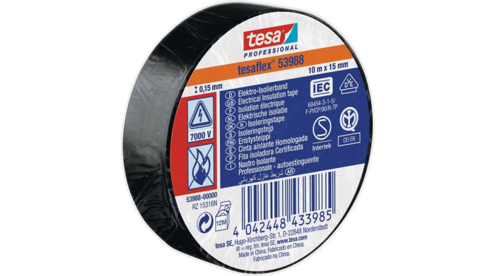 Tesa 53988 Black Soft PVC Electrical Insulation Tape, 25mm x 25m