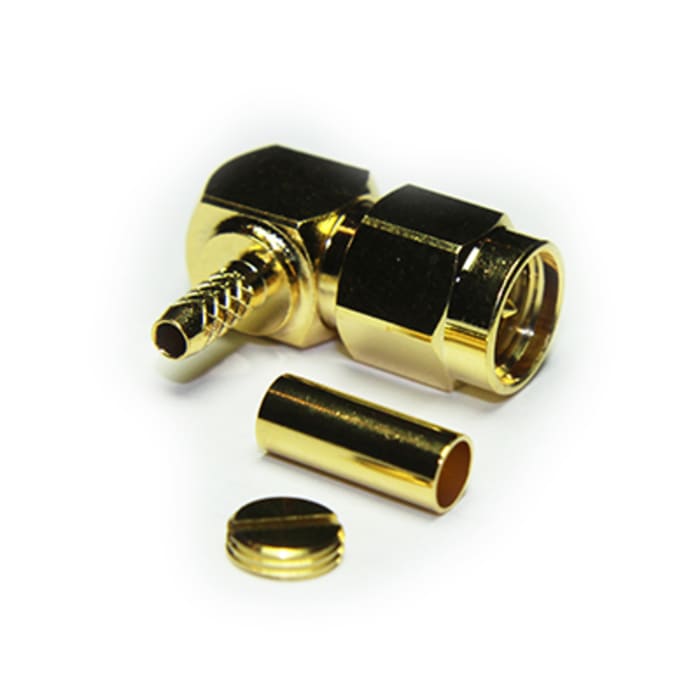 RS PRO, Plug Cable Mount SMA Connector, 50Ω, Crimp, Solder Termination, Right Angle Body