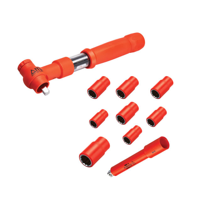ITL Insulated Tools Ltd 1-Piece Imperial 3/8 in Standard Socket Set with Ratchet, 12 point, VDE/1000V
