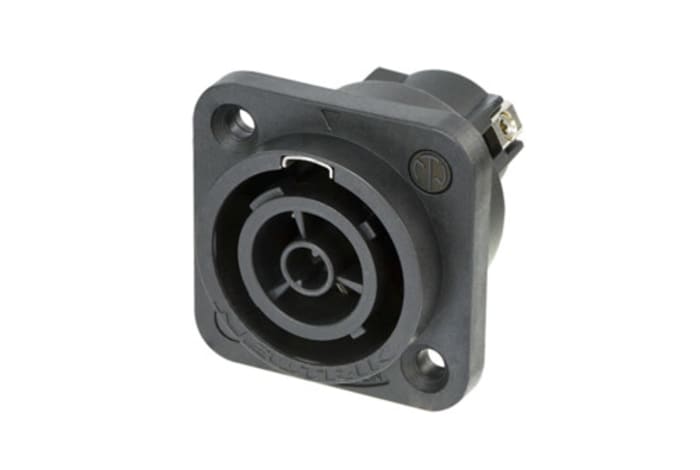 Neutrik, NAC3FPX IP65 Black Panel Mount 2 + PE Industrial Power Socket, Rated At 16A, 250 V ac