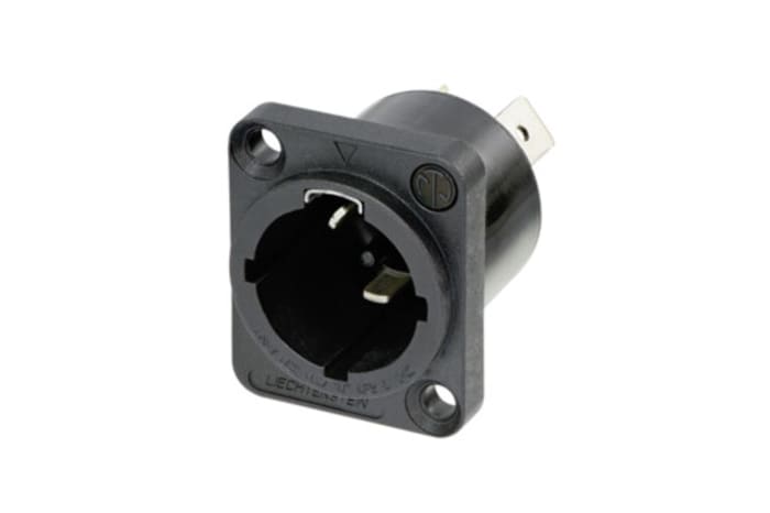 Neutrik, NAC3MPX IP65 Black Panel Mount 2 + PE Industrial Power Socket, Rated At 16A, 250 V ac
