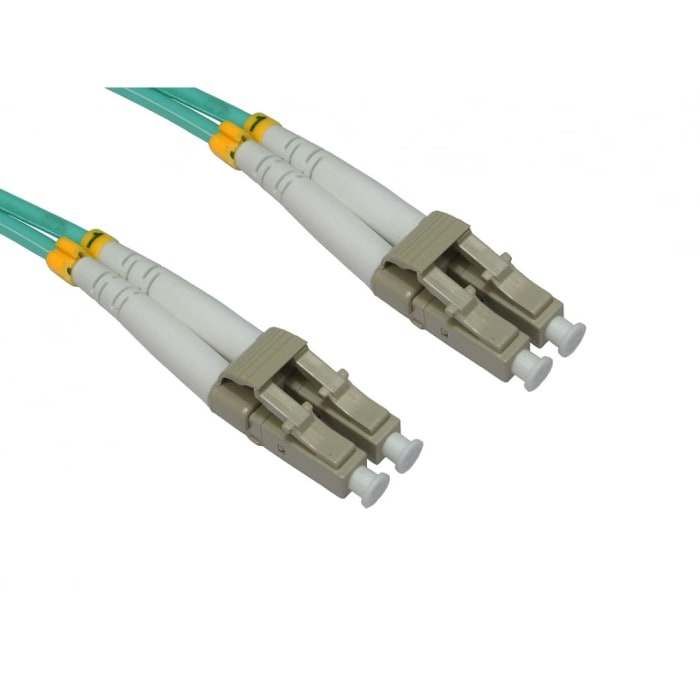 RS PRO LC to LC Duplex Multi Mode OM3 Fibre Optic Cable, 3mm, Light Blue, 1m