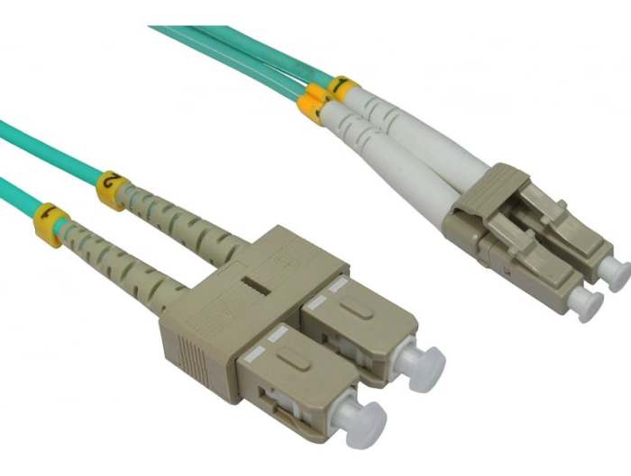 RS PRO LC to SC Duplex Multi Mode OM3 Fibre Optic Cable, 3mm, Light Blue, 1m