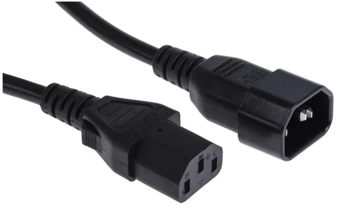 RS PRO Straight to Straight Power Cable Assembly, 2 m Black Polyvinyl Chloride