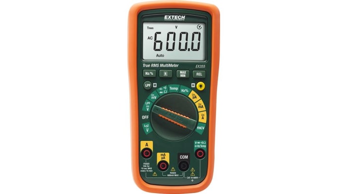 Extech EX355 Handheld LCD Multimeter, 10A ac Max, 10A dc Max, 600V ac Max