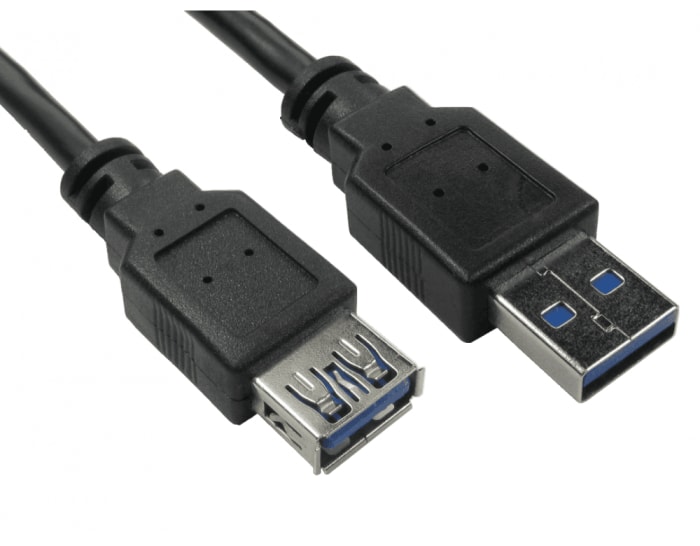RS PRO USB 3.2, Male USB A to Female USB A, 5Gbps, 1m