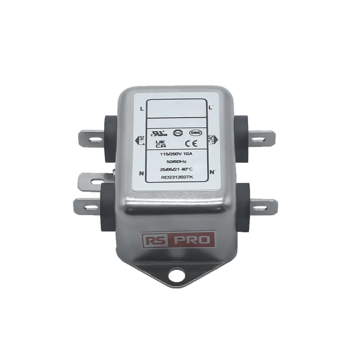 RS PRO 10A 115/250 V ac 50 → 60Hz, Chassis Mount Power Line Filter, Fast-On, Single Phase