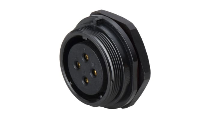 Weipu Socket, 4 Contacts, Panel, Panel Mount, Socket, Socket, Female, IP68, IP68, DELKSP 1312 Series