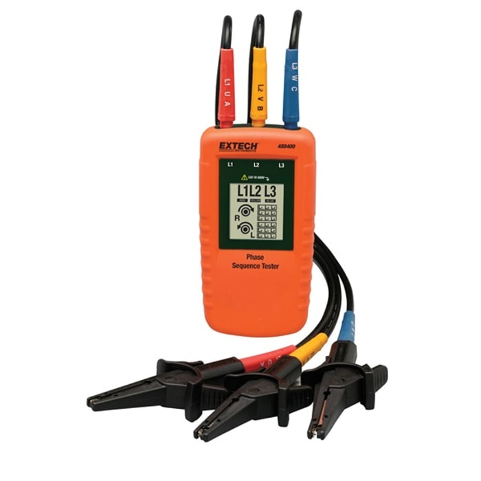 Extech 480400 Phase Rotation Tester, CAT III 600V, 400Hz Max, 600V ac Max