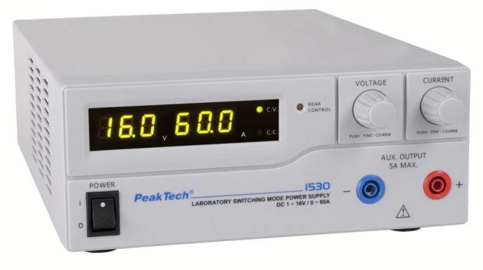 PeakTech P1 Series Digital Laboratory Power Supply, 16V, 60A, 1-Output, 960W