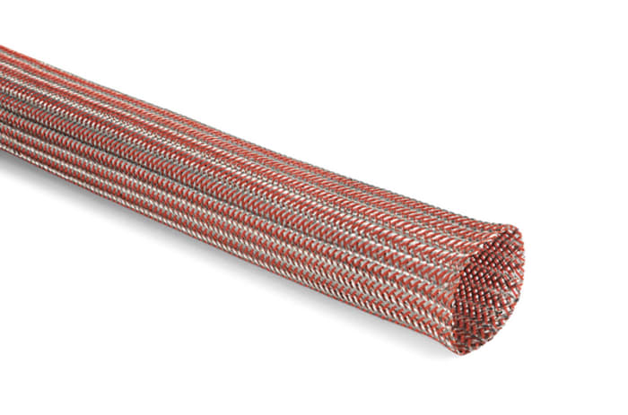 HellermannTyton Expandable Braided PET, Tin Plated Copper Silver/Orange Cable Sleeve, 50mm Diameter, 50m Length, 173