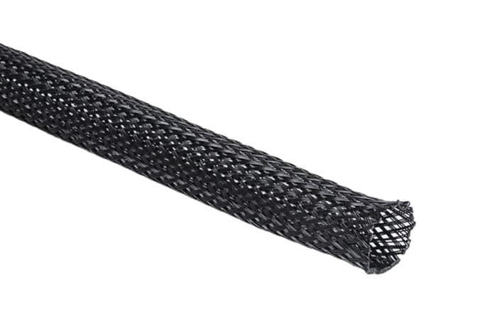 HellermannTyton Expandable Braided PET Black Cable Sleeve, 15mm Diameter, 10m Length, Helagaine HLB Series