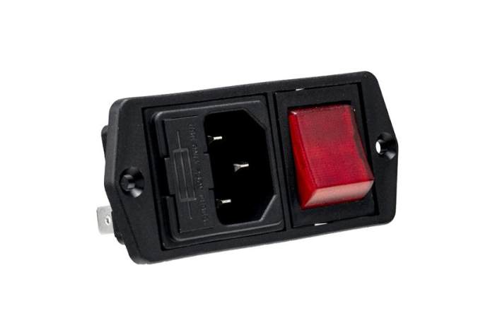 Connecteur IEC Mâle C14 Bulgin BVA, Montage panneau, 10A, 1 fusible