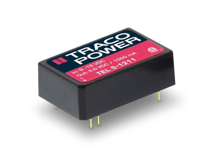 TRACOPOWER TEL 5 DC-DC Converter, 5V dc/ 1A Output, 9 → 18 V dc Input, 5W, PCB Mount, +85°C Max Temp -40°C Min