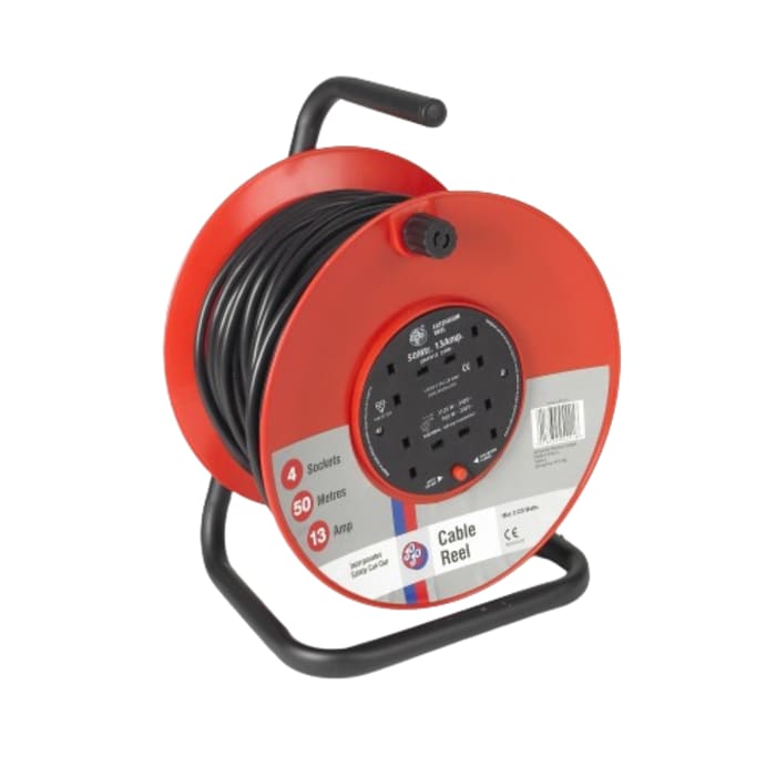 Schneider Electric 50m 4 Socket Type G - British Cable Reel Open Reel, 240 V