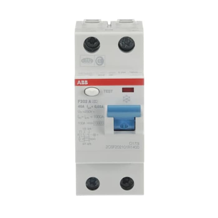 ABB F200 RCCB, 40A, 2 Pole, 30mA, Type A, 230V