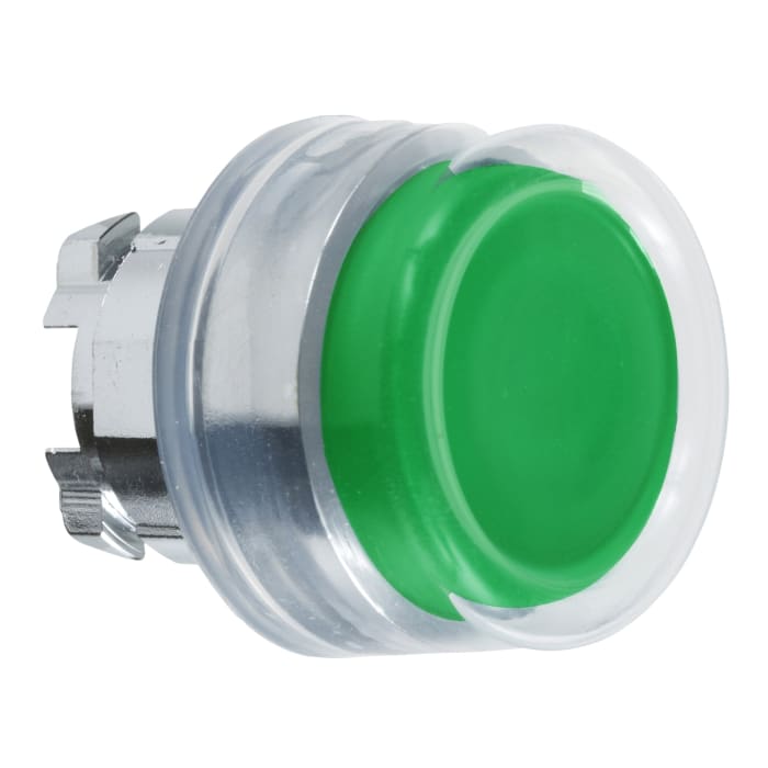 Cabezal de pulsador Schneider Electric serie Harmony XB4, Ø 22mm, de color Verde, Redondo, Retorno por Resorte, IP66,