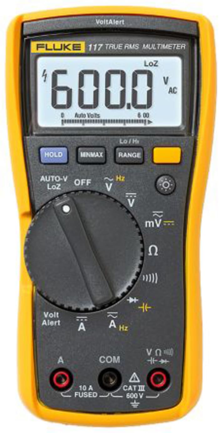 Fluke 117 Handheld Digital Multimeter, True RMS, 10A ac Max, 10A dc Max, 600V ac Max - UKAS Calibrated