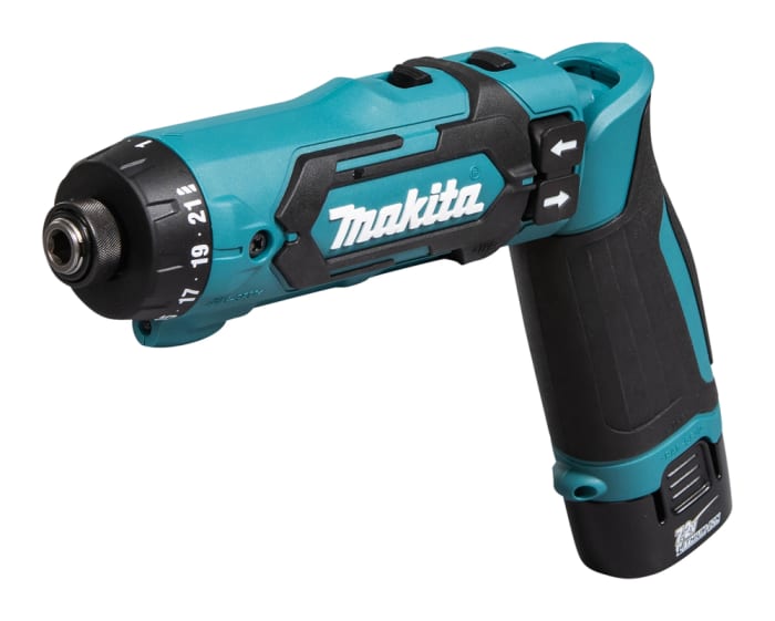 Atornillador eléctrico a batería Makita DF012DSE de 7.2V, 1.5Ah, par 3.6-5.6Nm, Tipo C - Euroconector