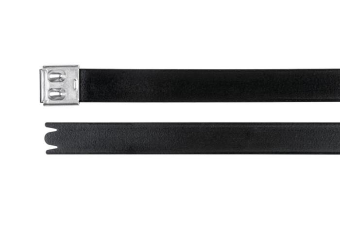 HellermannTyton Cable Tie, Roller Ball, 521mm x 12.3 mm, Black Polyester Coated Stainless Steel, Pk-50