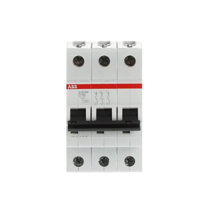 ABB System Pro M Compact S200M MCB, 3P, 10A Curve D, 400V AC, 125V DC, 10 kA Breaking Capacity