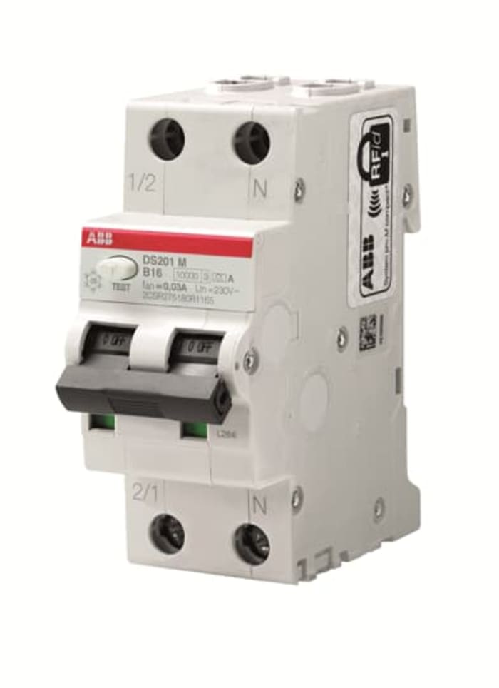 ABB RCBO, 16A Current Rating, 1P+N Poles, 30mA Trip Sensitivity, Type B, System Pro M Compact Range