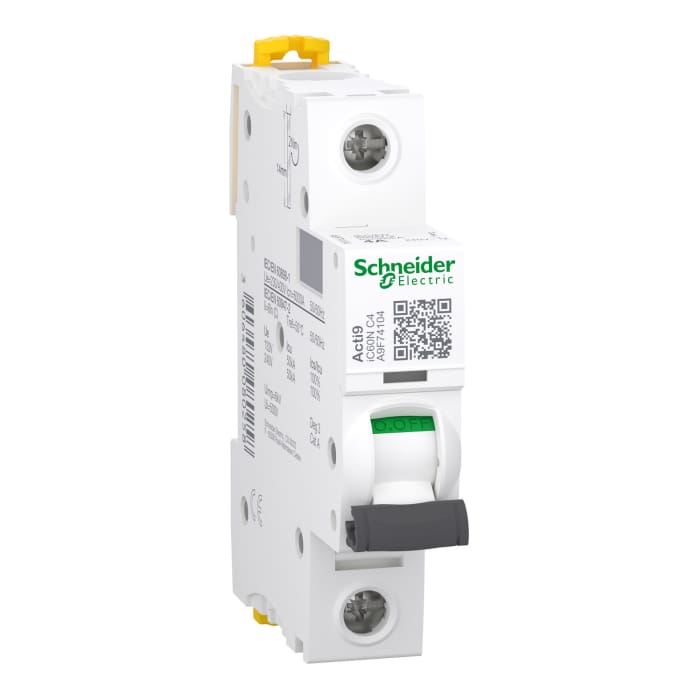 Schneider Electric Acti 9 iC60N MCB, 1P, 4A Curve C, 240V AC, 72V DC, 50 kA Breaking Capacity