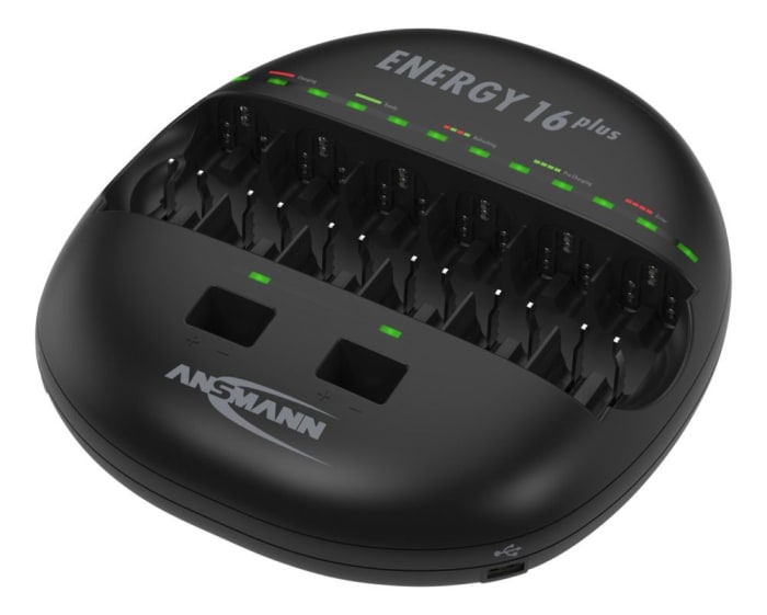 Ansmann Energy 16 Plus Battery Charger For NiCd, NiMH 9V, AA, AAA, C, D with EU, UK plug