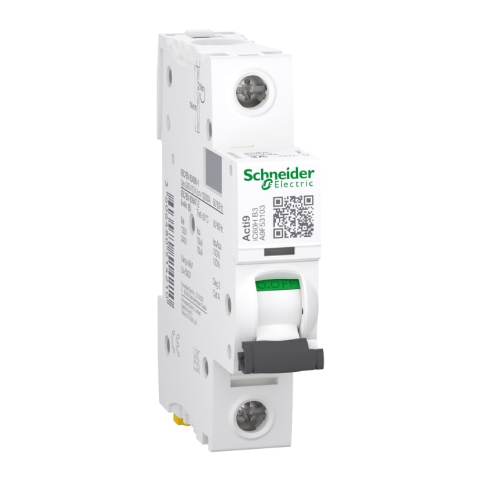 Schneider Electric Acti 9 iC60H MCB, 1P, 3A Curve B, 100 → 133V AC, 72V DC, 10 kA Breaking Capacity