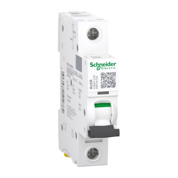 Schneider Electric Acti 9 iC60H MCB, 1P, 50A Curve C, 100 → 133V AC, 72V DC, 10 kA Breaking Capacity