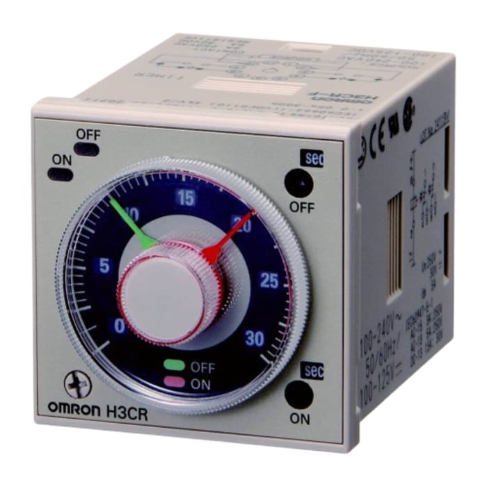 Omron H3CR Series DIN Rail, Panel Mount Timer Relay, 100 → 240V ac, 2-Contact, 0.05 s → 300 h,