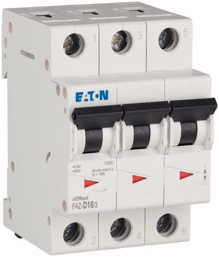 Eaton xEffect MCB, 3P, 16A Curve D, 240 → 415V AC, 60V DC, 10 kA Breaking Capacity